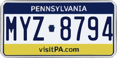 PA license plate MYZ8794