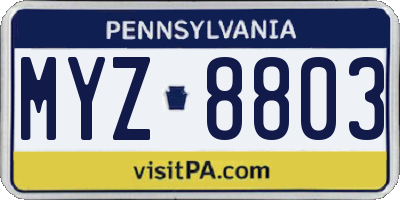 PA license plate MYZ8803