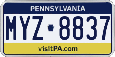 PA license plate MYZ8837