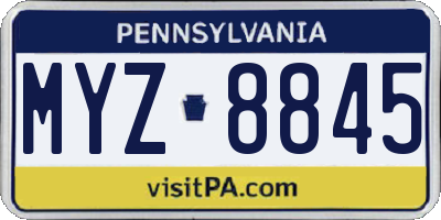 PA license plate MYZ8845