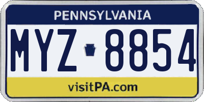 PA license plate MYZ8854