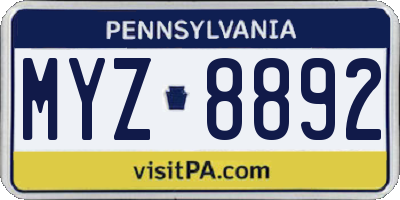 PA license plate MYZ8892