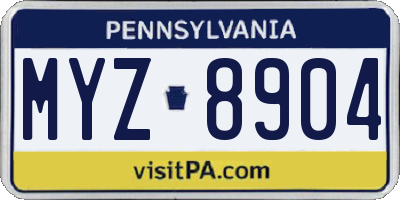 PA license plate MYZ8904