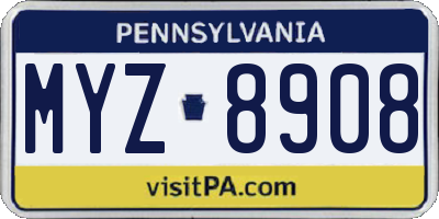 PA license plate MYZ8908