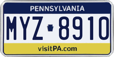 PA license plate MYZ8910
