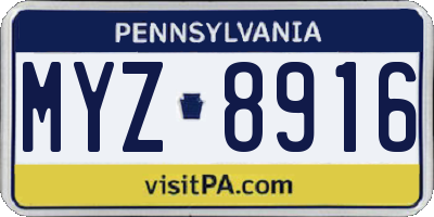 PA license plate MYZ8916
