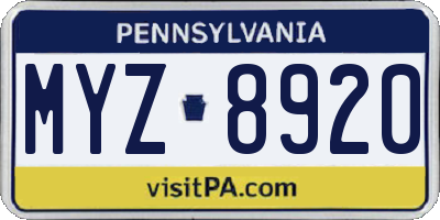 PA license plate MYZ8920