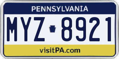 PA license plate MYZ8921