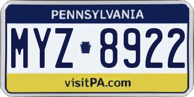 PA license plate MYZ8922