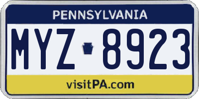 PA license plate MYZ8923
