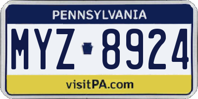 PA license plate MYZ8924