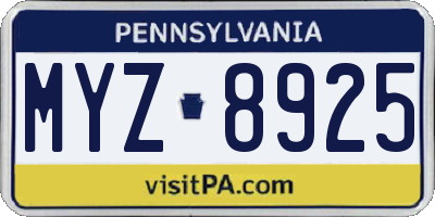 PA license plate MYZ8925