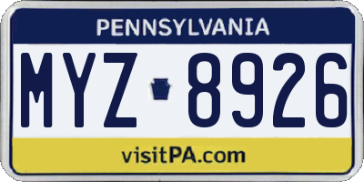 PA license plate MYZ8926