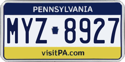 PA license plate MYZ8927
