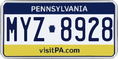 PA license plate MYZ8928