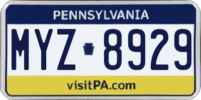PA license plate MYZ8929