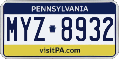 PA license plate MYZ8932