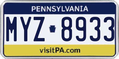 PA license plate MYZ8933