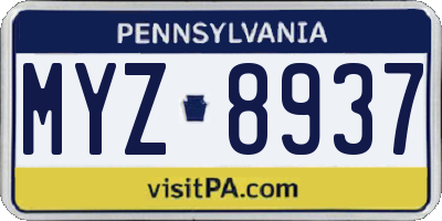 PA license plate MYZ8937
