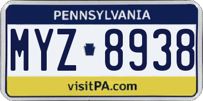 PA license plate MYZ8938