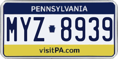 PA license plate MYZ8939