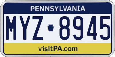 PA license plate MYZ8945