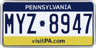 PA license plate MYZ8947
