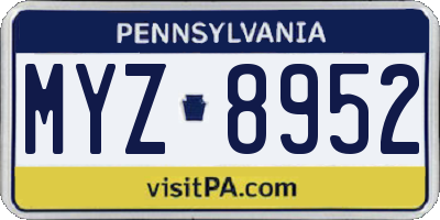 PA license plate MYZ8952