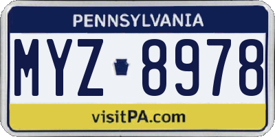 PA license plate MYZ8978