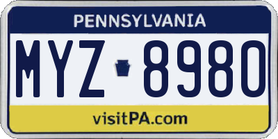 PA license plate MYZ8980