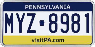 PA license plate MYZ8981