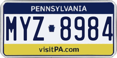 PA license plate MYZ8984