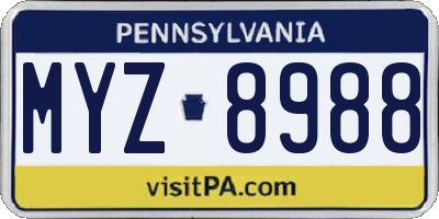 PA license plate MYZ8988