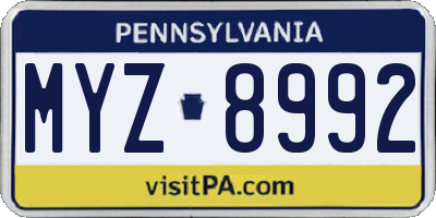 PA license plate MYZ8992