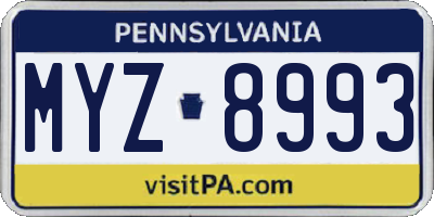 PA license plate MYZ8993