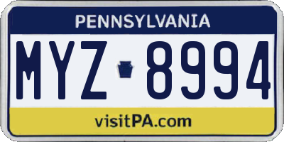 PA license plate MYZ8994