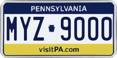 PA license plate MYZ9000