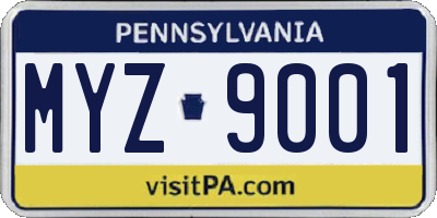 PA license plate MYZ9001