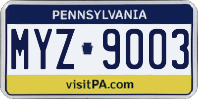 PA license plate MYZ9003