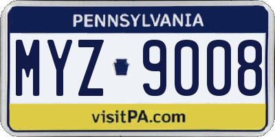 PA license plate MYZ9008
