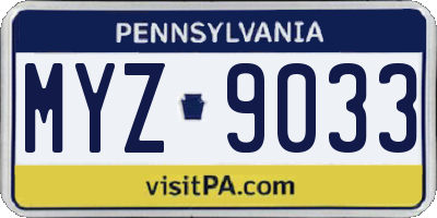 PA license plate MYZ9033