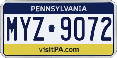 PA license plate MYZ9072