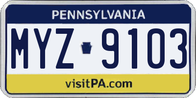 PA license plate MYZ9103