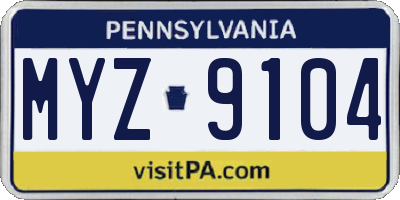 PA license plate MYZ9104