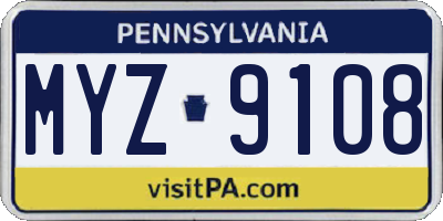 PA license plate MYZ9108