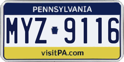 PA license plate MYZ9116