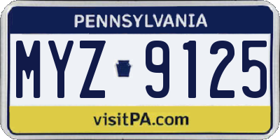 PA license plate MYZ9125