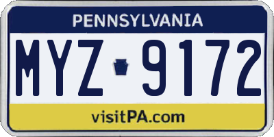 PA license plate MYZ9172