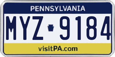 PA license plate MYZ9184