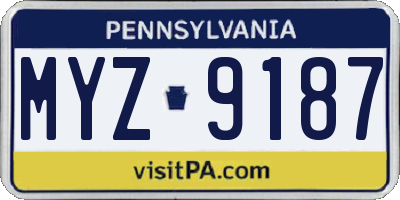 PA license plate MYZ9187
